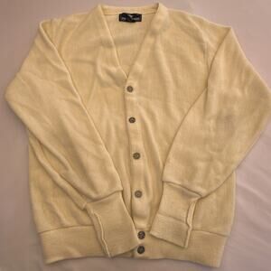 VTG Steeplechase Cardigan Sweater Men's Medium Yellow Grandpa Cottagecore